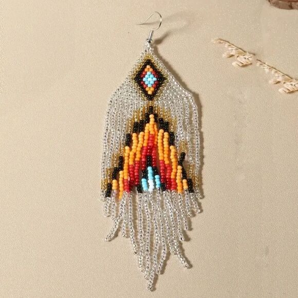 Handmade Native American-Style Beaded Tassel Fashion* Earrings Extra Long 1 pair - Picture 12 of 17